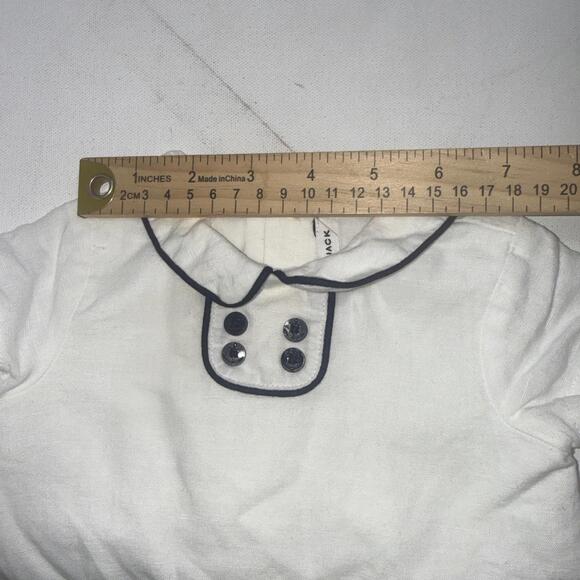 Janie & Jack 0-3 Month Basic White Embroidered Minimalist Linen Romper One Piece - Picture 5 of 12